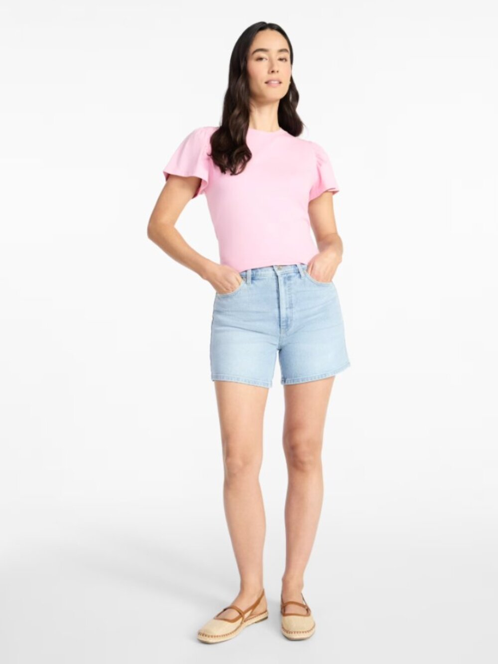Time and Tru High Rise Denim Shorts Light Wash Size 8 NWT 5" Inseam - Picture 5 of 5